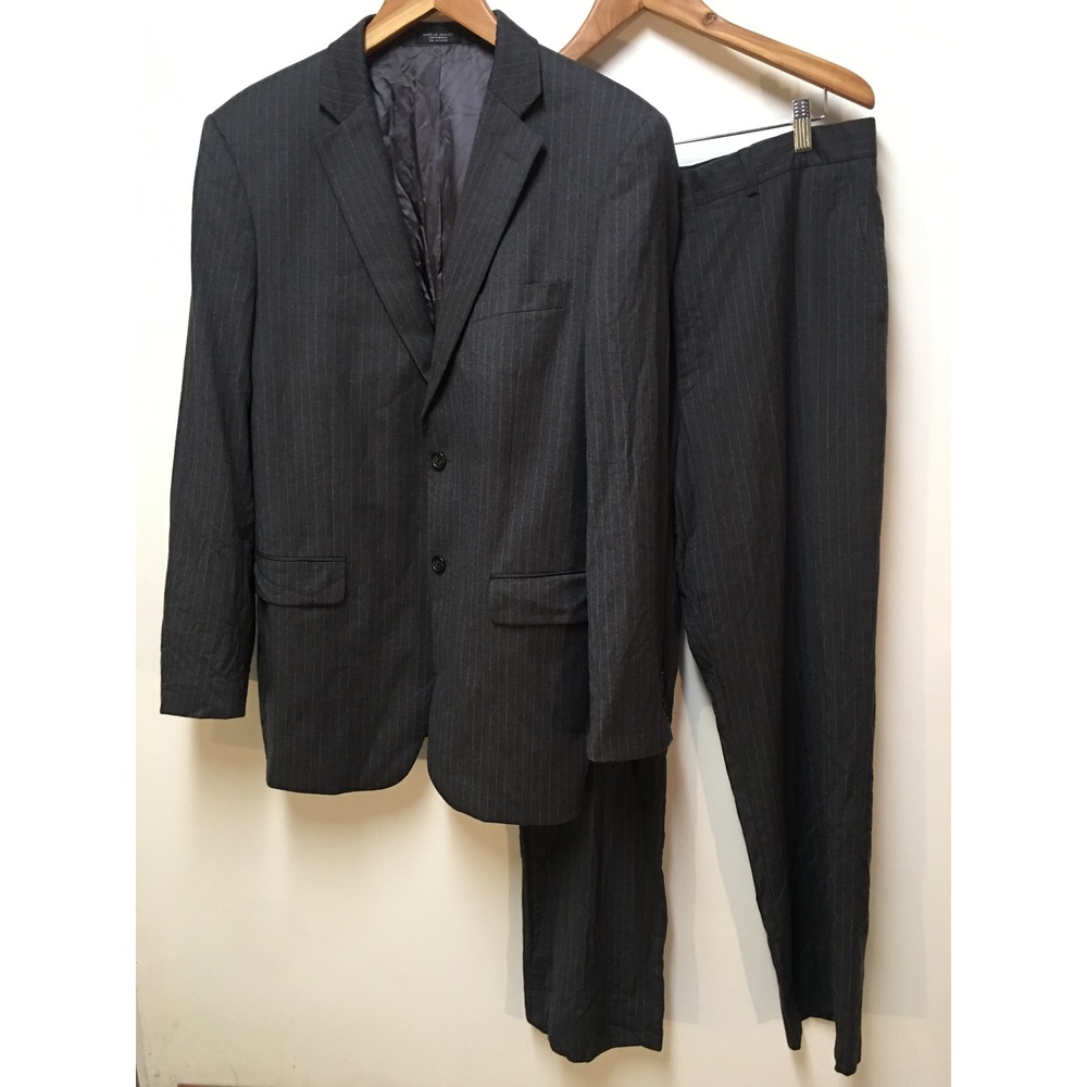 Jones New York City‎ Suit Mens 42R 36x30 Charcoal Gray Pinstripe 100% Wool 2pc